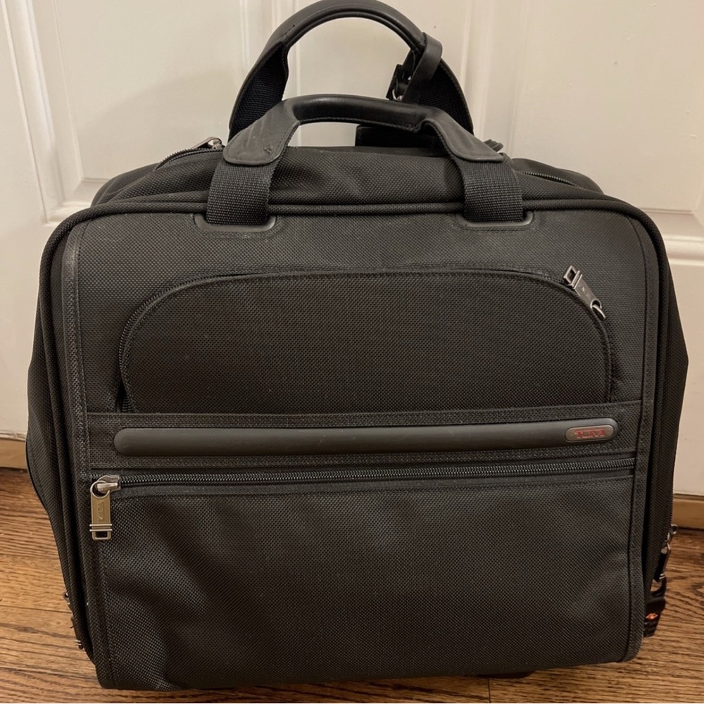 Tumi Black Briefcase with Durable Nylon and Structured Design with wheels